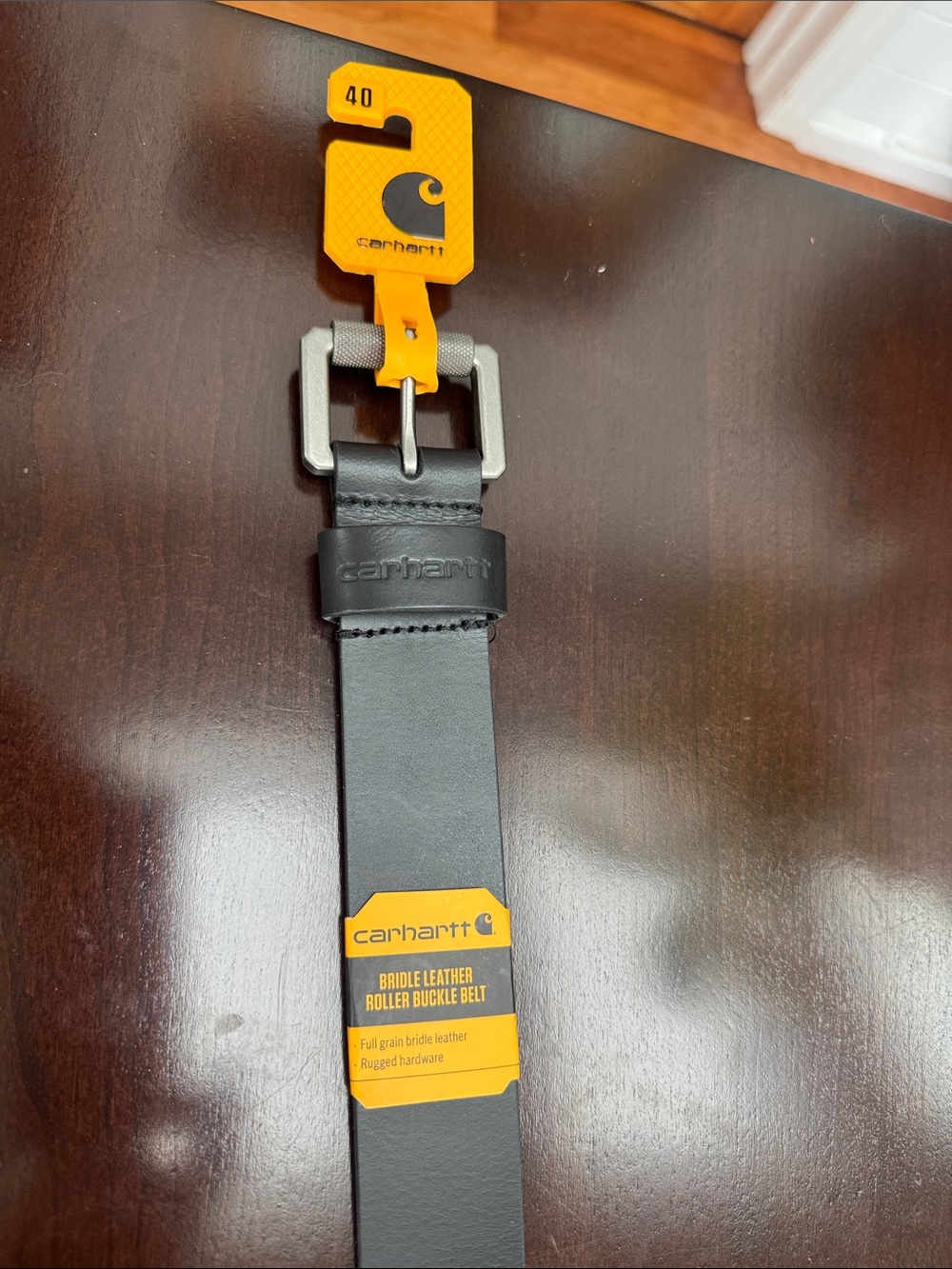 Carhartt Black Leather Belt with Silver Roller Buckle